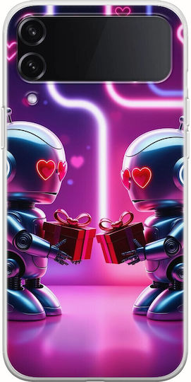Valentine's Day Futuristic Lovebots Samsung Galaxy Z Flip 4 5G Flexible TPU Transparent Silicone Case