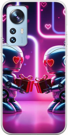 Husă Futuristă Lovebots de Ziua Îndrăgostiților pentru Xiaomi 12 12x TPU Flexibil Silicon Transparent