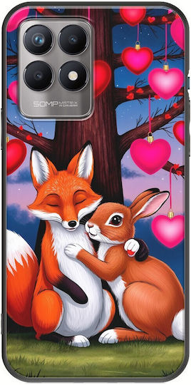Valentine's Day Fox Bunny Under Love Tree Case for Realme 8i Black TPU Black Silicone