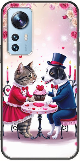 Husă Romantică de Ziua Îndrăgostiților cu Pisică și Câine pentru Xiaomi 12 12x Negru TPU Silicon Negru
