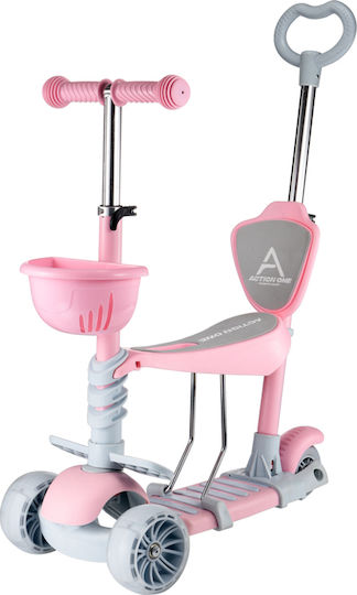 Action One Kids Scooter 3-Wheel with Seat for 12+ Months Pink