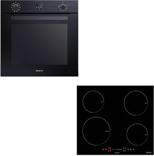 Davoline BBO 7210 + IND 7204 Φούρνος άνω Πάγκου 72lt με Κεραμικές Εστίες Π59.4εκ. Μαύρος