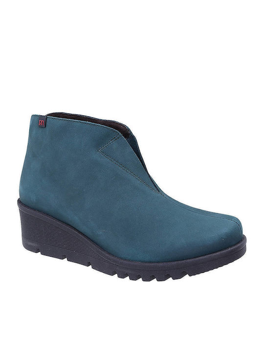 Leather Women's Ankle Boots Platform & Fur Green