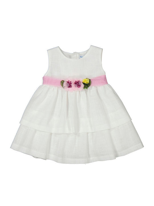 Children's Dress Sleeveless Linen Floral White