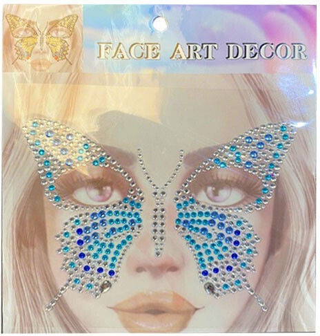 Face Gems Butterfly Face Stickers 17x17cm Silver-Blue