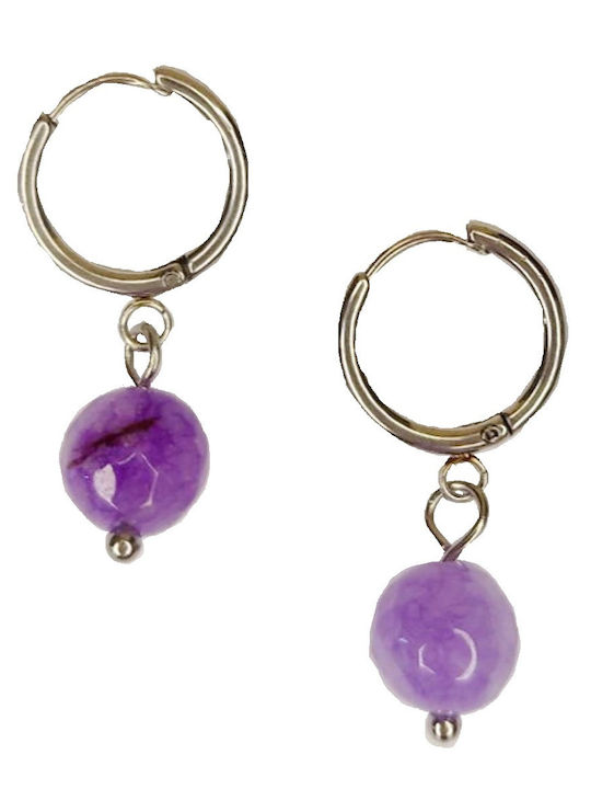 Kostibas Fashion Earrings Hoops made of Steel with Stones Purple