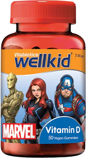 Vitabiotics Wellkid Marvel Vitamin D Витамин за Здравето на костите Ягода 50 жулими таблетки