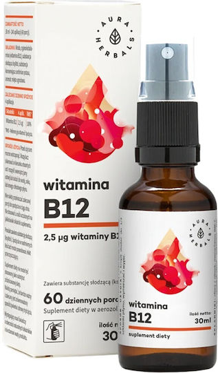Aura Herbals Vitamin B12 Cyanocobalamin Витамин за здравето на Нервната система 30мл