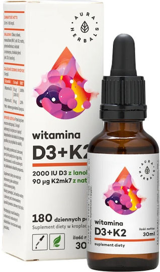 Aura Herbals Vitamin D3 + K2 Drops Витамин за Здравето на костите 30мл
