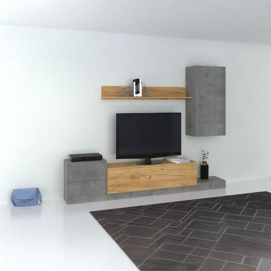 Lucky Living Room TV Unit Grey-Golden Oak L246.3xW37xH193cm