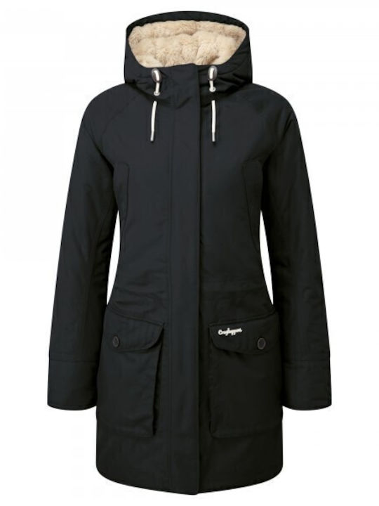 Women's Long Lifestyle Jacket Waterproof for Winter with Hood Black