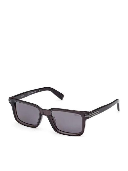 Zegna Men's Sunglasses with Gray Plastic Frame and Black Lens EZ0249 20D