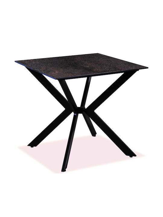 Outdoor Dinner Free Standing Table with Wood Surface and Aluminum Frame Gray 80x80x75cm