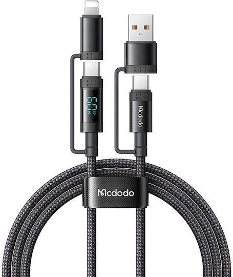 Mcdodo LED USB to Lightning / Type-C Cable Μαύρο 1.2m (072288)