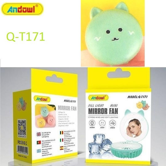Ventilator Mini Reîncărcabil cu Lumină LED pentru Oglindă Mint Q-t171 Andowl