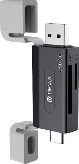 Hub Usb A + Usb C To Sd Tf Devia El239 2 1 Card Reader Smart Μαύρο Devia