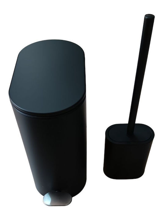 Eurocasa Metallic Toilet Brush and Basket Set Soft Close 5lt Black