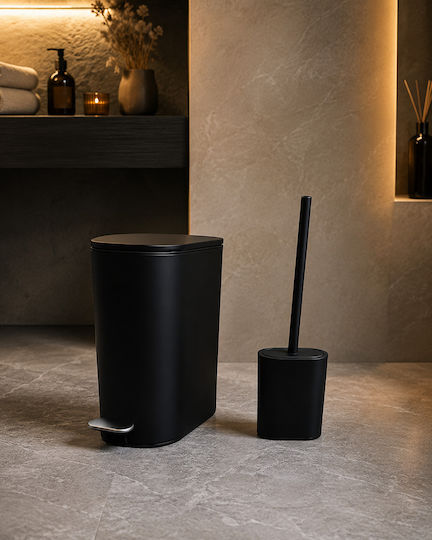 Eurocasa Metallisch Set aus Toilettenbürste und Mülleimer für das Badezimmer Sanftes Schließen 5Es Schwarz