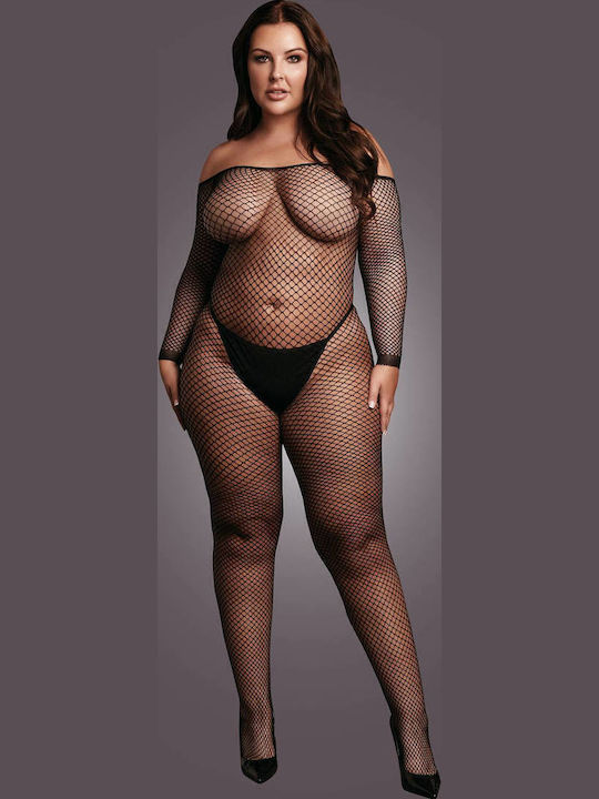 Bodystocking Διχτυωτό Μακρύ Μανίκι Άνοιγμα Στον Καβάλο Xl/4xl