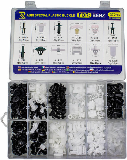 Set of 270 Plastic Fastener Clips Mercedes W140/w12568 Rchang