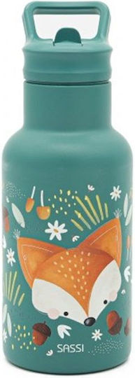 Sassi Junior Fox Sticlă Pentru Copii Din Oțel Inoxidabil Cu Pai Gri 350ml