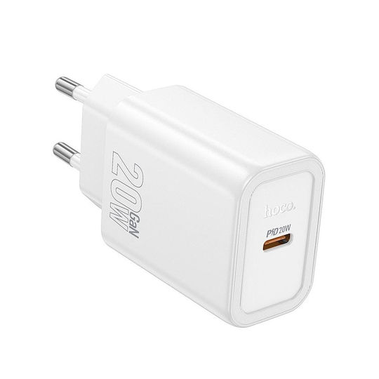 Hoco Φορτιστής Χωρίς Καλώδιο με Θύρα USB-C 20W Power Delivery / Quick Charge 3.0 Λευκός (N60)