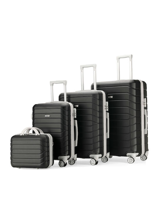 Provitera Travel Suitcases Hard Black with 4 Wheels Set of 4pcs