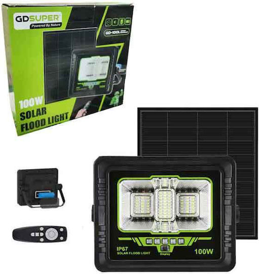 Gdsuper Στεγανός Ηλιακός Προβολέας LED 100W Ψυχρό Λευκό 7500K με Τηλεχειριστήριο IP67