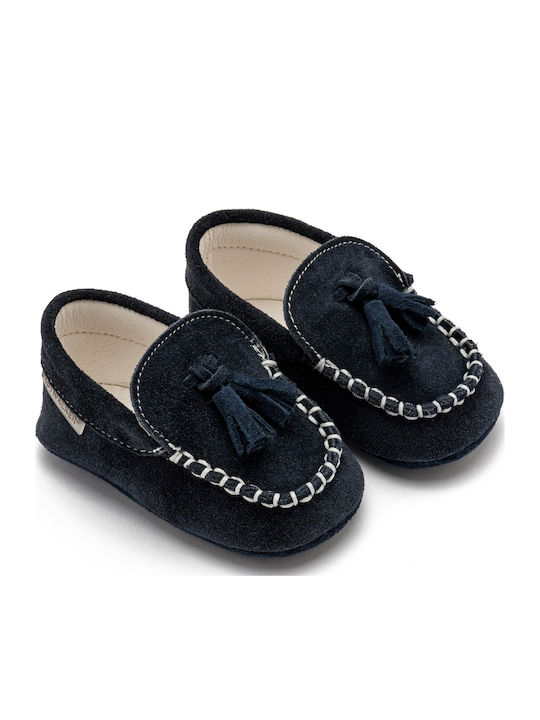 Babywalker Blue Baptism Leather Soft Sole Mocca...