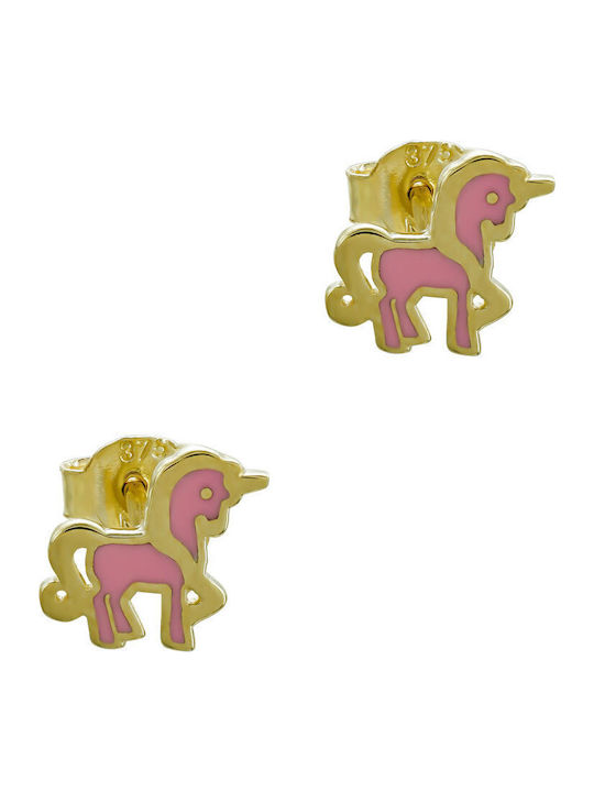 Kids Unicorn Earrings in Yellow Gold K9 Psk427