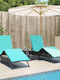 Garden Pool Deckchair Rattan with Pillow Turquoise with Table Set of 2 Pieces 200x59x26cm
