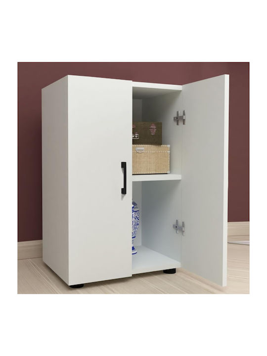 Pratiko Multifunctional Furniture 2 Doors 2 Shelves White Wood Black Handles 49x32x74cm 02842027