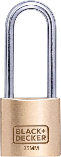 Black & Decker Steel Padlock Lengthened with Key 25mm Black 1pcs