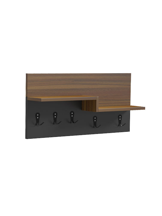HomeMarkt Wall Hanger Nyda Wooden 6 Hooks Black 65x13.2x31cm