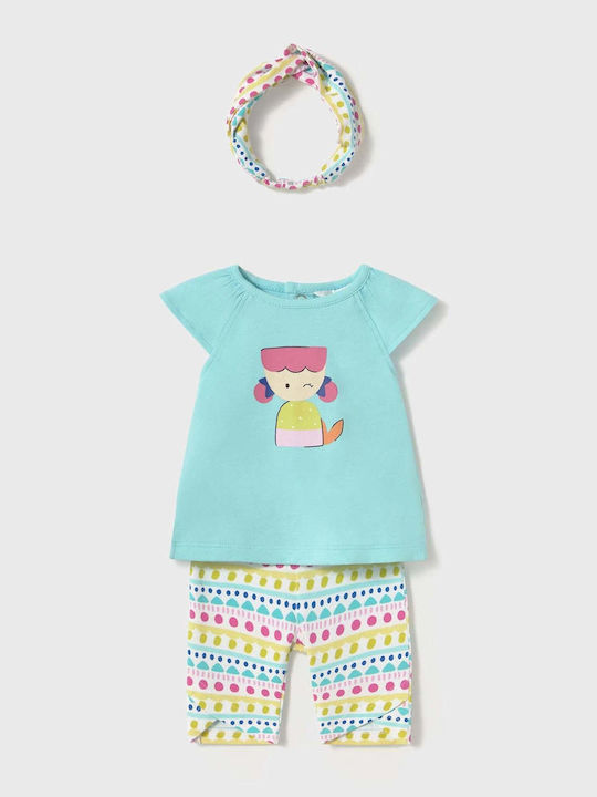 Kids' Set with Leggings Summer 3pcs Blue Mermaid Set