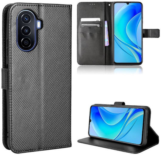 Plus Diamond Texture Book Leather / Synthetic Leather / Silicone Black (Huawei Nova Y70)