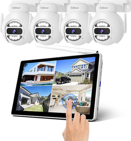 Sricam Überwachungssystem NVS010-4IPC047 4 Kameras Drahtlose Kameras IP 5MP mit Rekorder NVR & Monitor