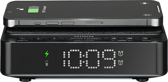 Aiwa Επιτραπέζιο Ψηφιακό Ρολόι με Ξυπνητήρι, Ραδιόφωνο και Ασύρματη Φόρτιση Μαύρο CR-30BK
