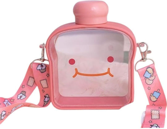 Pink Toast Bread Water Bottle 380ml Emoji Adjustable Strap Queen Mother