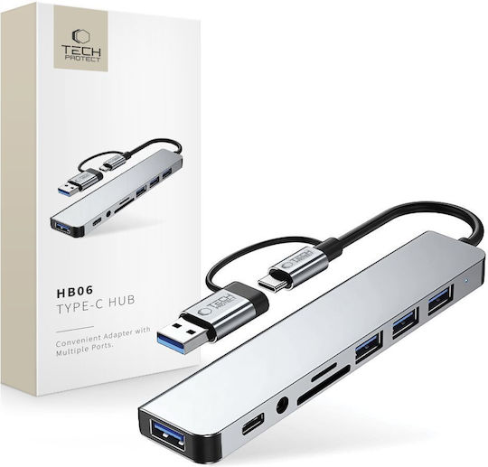 Tech-Protect HB06 Hub 5 Ports USB 3.0 with USB-A / USB-C Connection Gray