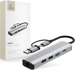 Tech-Protect HB03 USB Hub 4 Θυρών (USB-A / USB-C) + LAN Tech-Protect HB03 USB Hub 4 Θυρών (USB-A / USB-C) + LAN