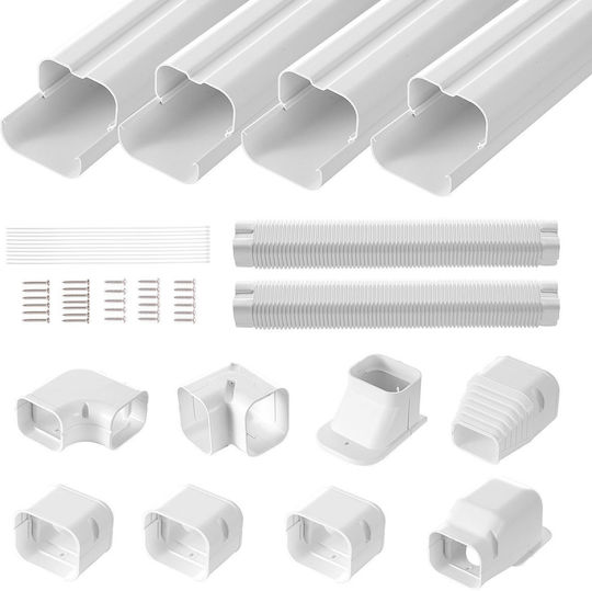 Set de Acoperire pentru Conducte Mini Split Vevor 76,2mm Lățime 5350mm Lungime PVC Conductă Decorativă pentru Aer Condiționat 4 Canale Drepte & Accesorii Complete Instalare Ușoară Vopsibilă Pompe de Căldură Alb