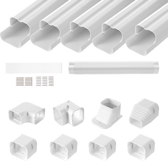 Set de Acoperire pentru Conducte Mini Split Vevor 76,2mm Lățime 3110mm Lungime PVC Conductă Decorativă pentru Aer Condiționat 5 Conducte Drepte & Accesorii Complete Instalare Ușoară Vopsibilă Pompe de Căldură Alb
