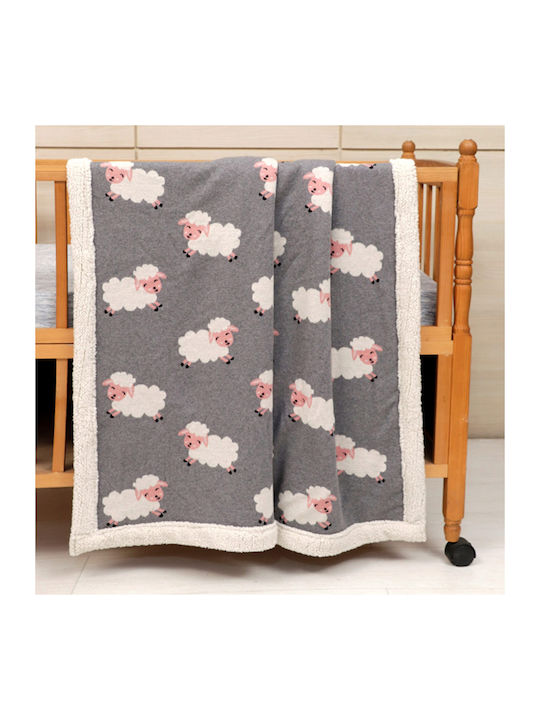 Liolios Home Κουβέρτα Κούνιας Sheep Βαμβακερή Γκρι 100x120εκ.