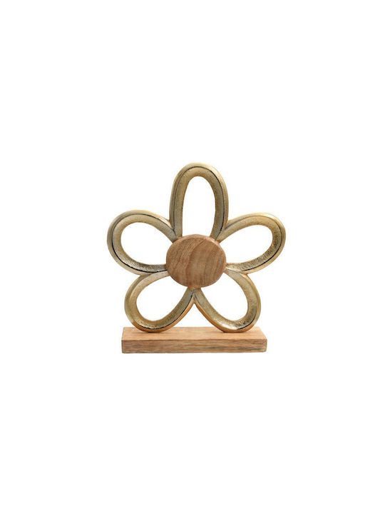 Fylliana Flower Aluminum Decorative Piece with Wooden Base in Gold Color 20x5x22cm 946-124-010