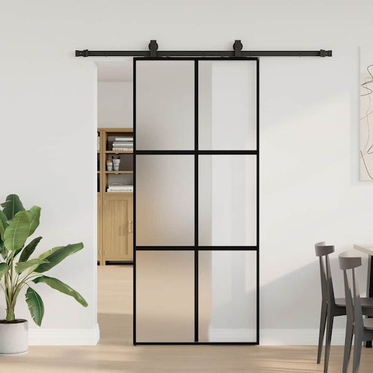 Συρόμενη Πόρτα Σετ Υλικού Μαύρο 90x205 Cm Γυαλί Μετριασμένο Μαύρο 90 X 205 Εκ Ράγα 183 Εκ