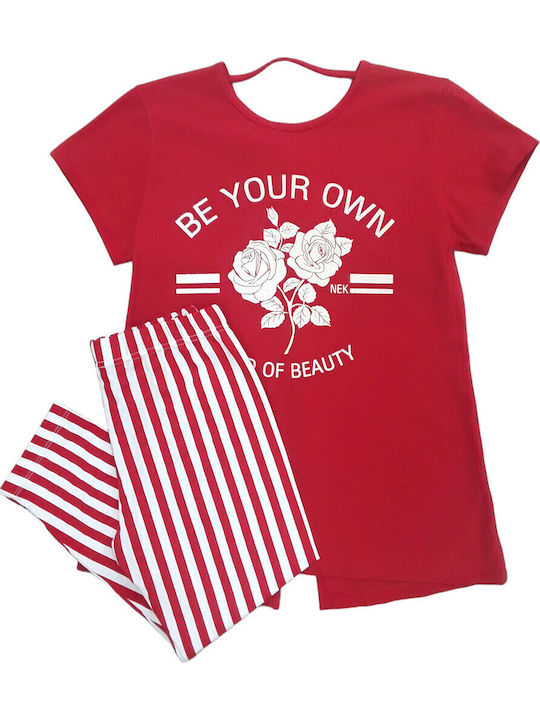 Nek Kids Wear Kids Clothing Set with Leggings Red 2 Pieces