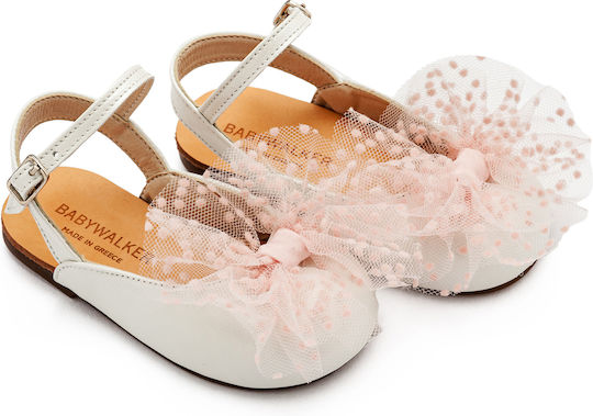 Babywalker Βαπτιστικές Δερμάτινες Μπαλαρίνες Ivory / Pink