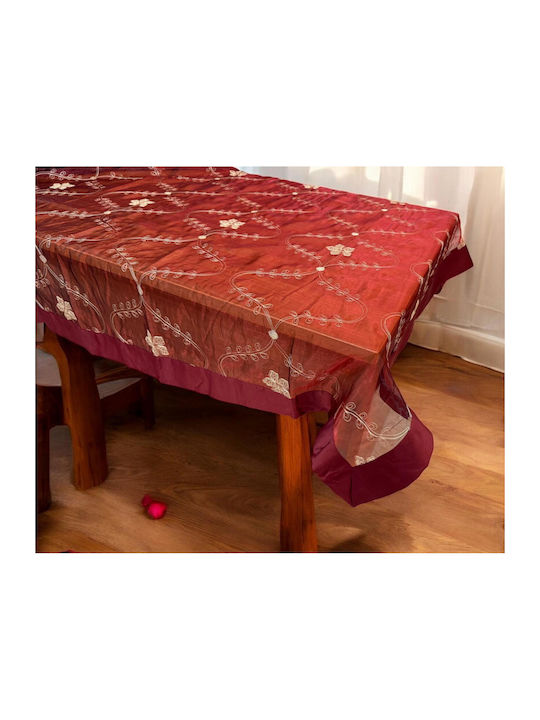 Tablecloth Voile Embroidery Elodie Bordeaux 140x180 Lineahome