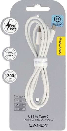 Blavec Braided USB 2.0 Cable USB-C male - USB-A 60W PD Λευκό 2m